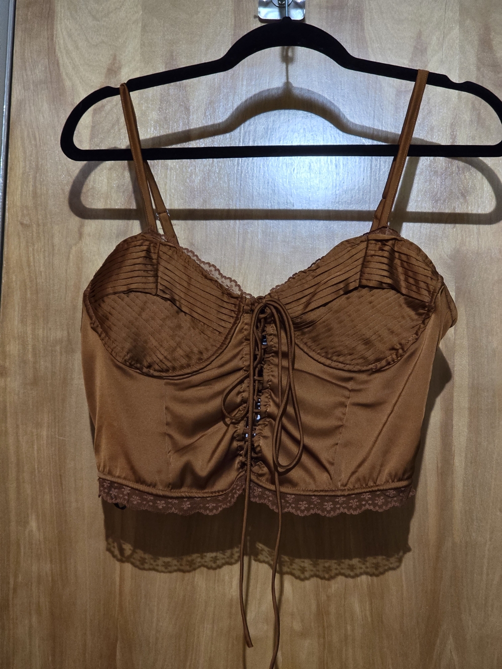 Forever 21 Rust Brown Satin Lace-Trim Bustier Cami